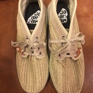 Sz 9.5 Heisei' raffia/suede sneakers by Satorisan